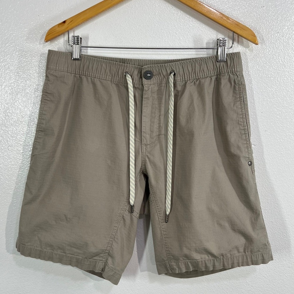 VUORI Ripstop Climber Shorts Cargo Mens Medium Sesame Beige Elastic Drawstring - Picture 2 of 9